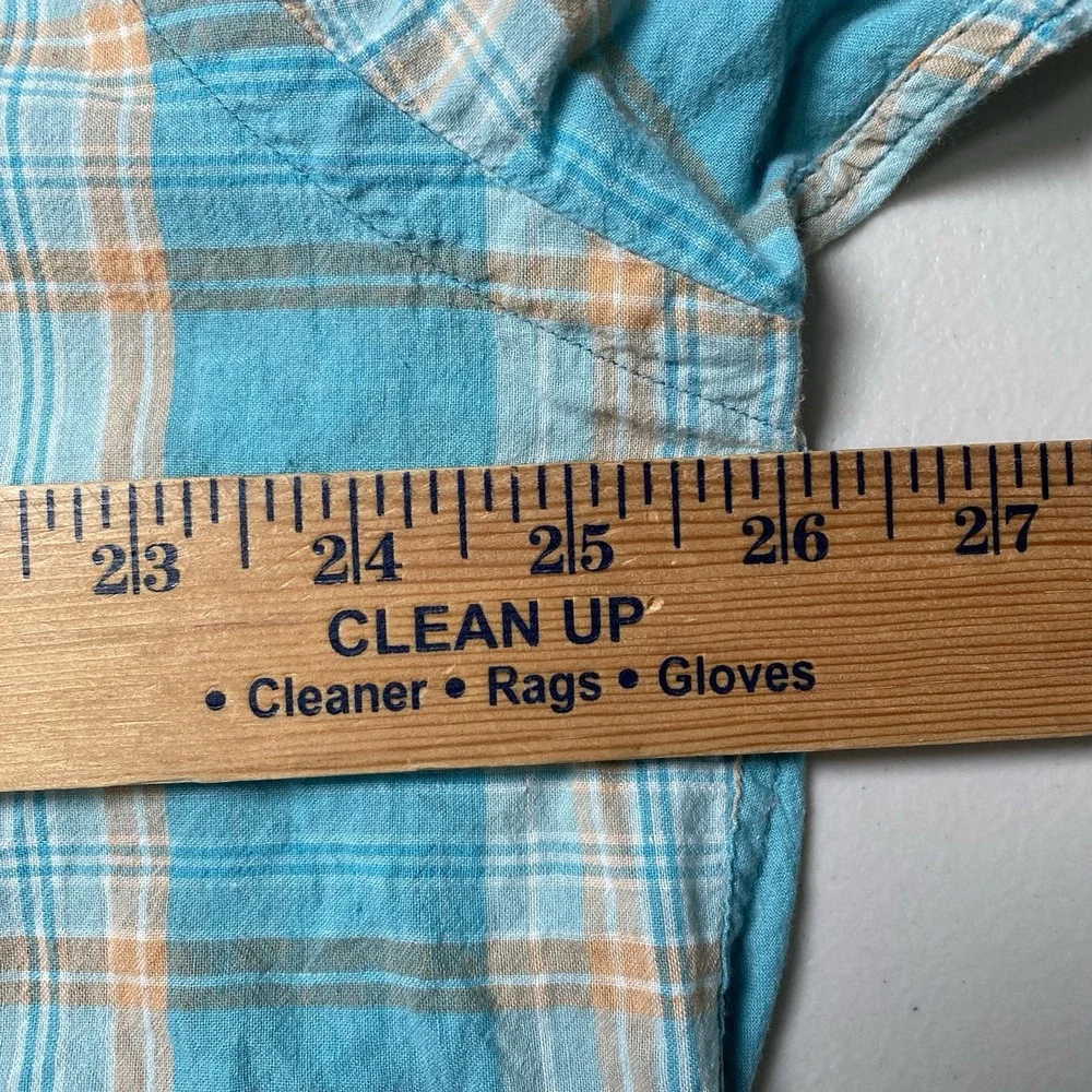 Polo by Ralph Lauren Caldwell Madras Camp Shirt XL Loop Collar Blue Orange Plaid